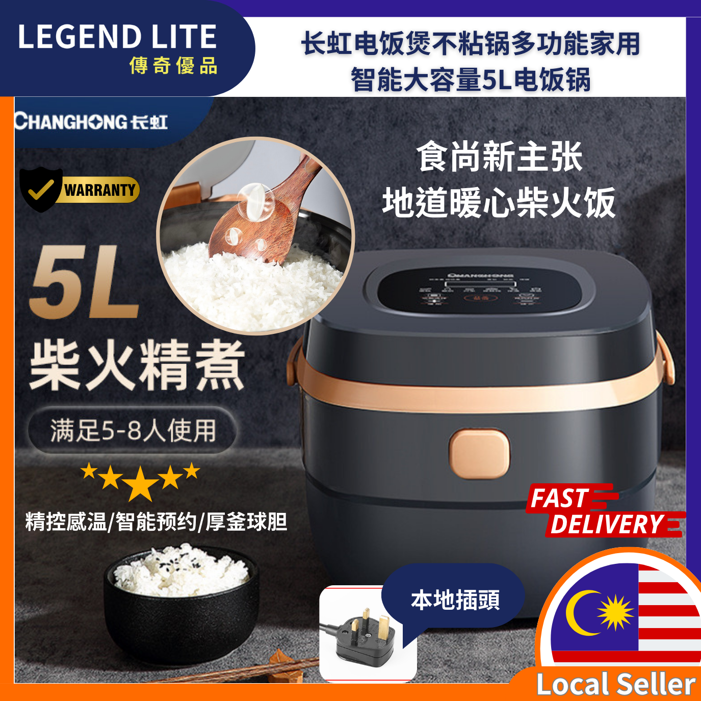 CHANGHONG 5L Rice Cooker Smart Electric Digital Control Non-Stick Cook –  LEGEND LITE